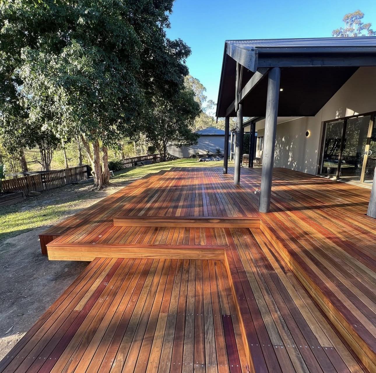 Multi-level stained hardwood timber deck, Gold Coast